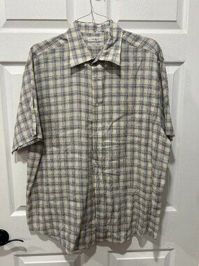 Turnbury  European Fabric Men's 100% Linen Shirt Short Sleeve Size XL